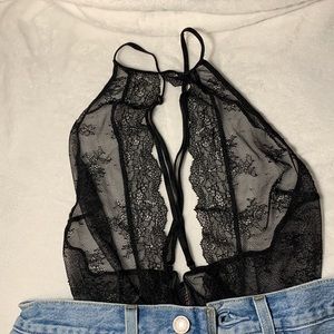 Victorias Secret Lingerie Bodysuit Black Strappy Medium